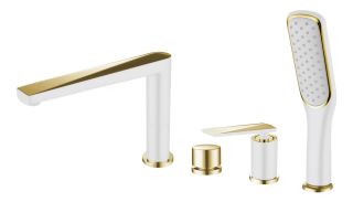 Смеситель на борт ванны Boheme Venturo белый/золото 380-W